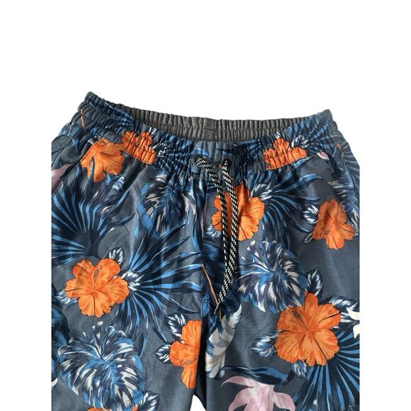 Hurley Swim Trunks Shorts Hibiscus Flower Volley Mens Small Blue Lined #5467 - Picture 3 of 11